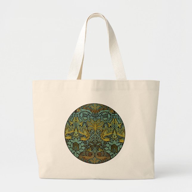 William Morris Peacock Dragon Wallpaper  Large Tote Bag (Front)