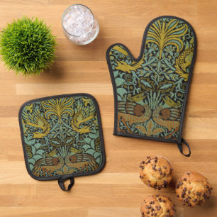 William Morris Peacock Dragon Wallpaper  Oven Mitt & Pot Holder Set