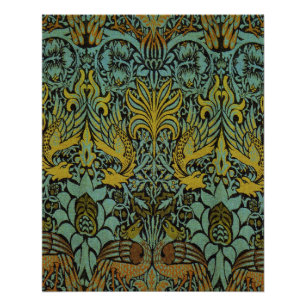 William Morris Peacock Dragon Wallpaper  Poster