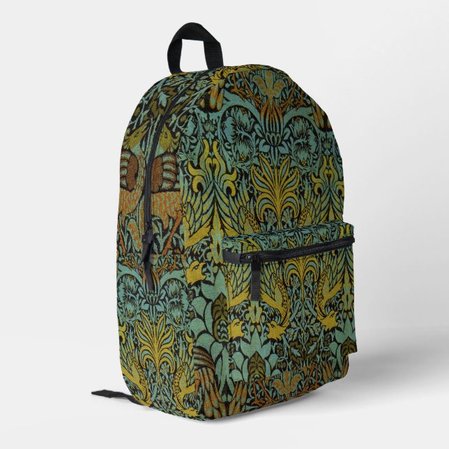 William Morris Peacock Dragon Wallpaper  Printed Backpack (Back Corner Left)