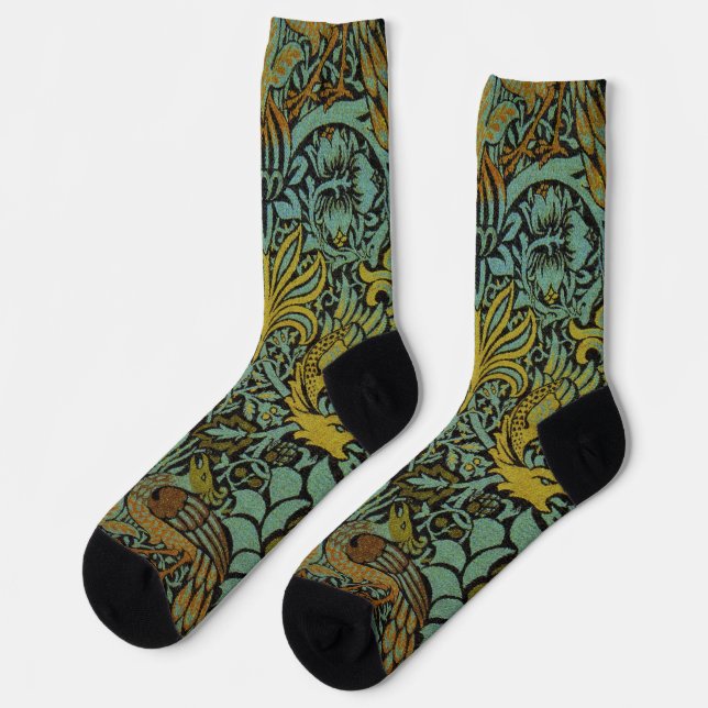 William Morris Peacock Dragon Wallpaper  Socks (Left)