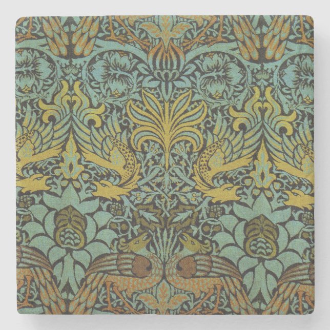 William Morris Peacock Dragon Wallpaper  Stone Coaster (Front)