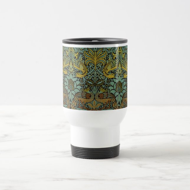 William Morris Peacock Dragon Wallpaper  Travel Mug (Center)