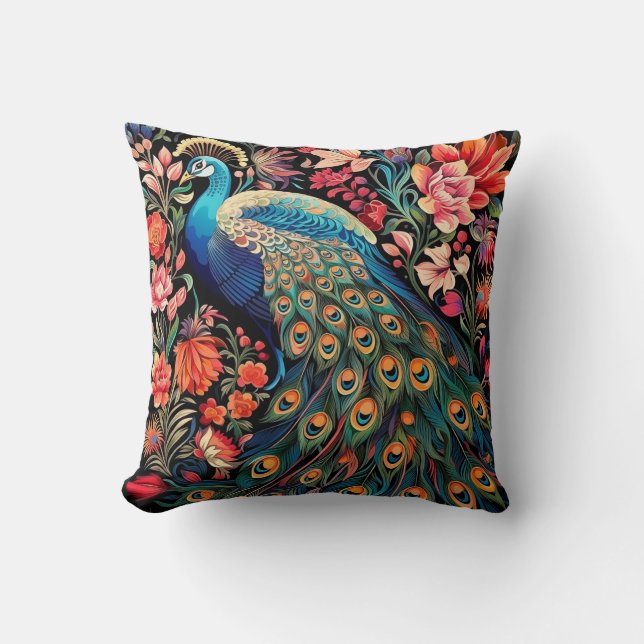 William Morris Peacock Throw Cotton Pillow (Front)