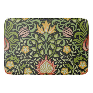 William Morris Persian Black Floral Tile Art Bath Mat