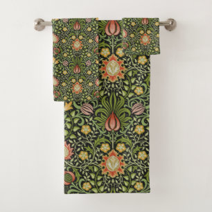 William Morris Persian Black Floral Tile Art Bath Towel Set