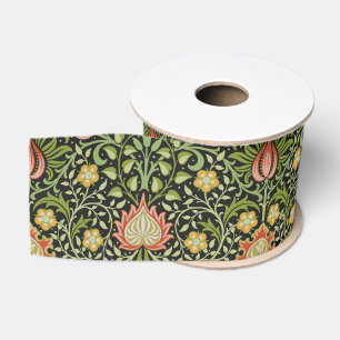 William Morris Persian Black Floral Tile Art Grosgrain Ribbon