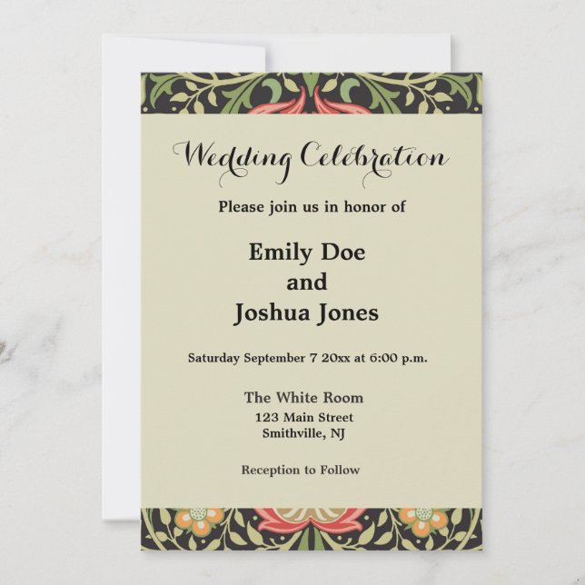 William Morris Persian Floral Antique Invitation (Front)