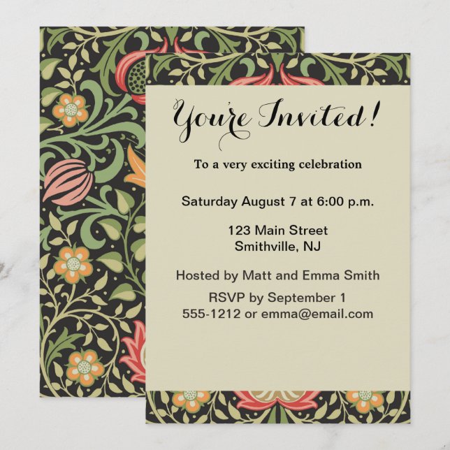 William Morris Persian Floral Antique Invitation (Front/Back)