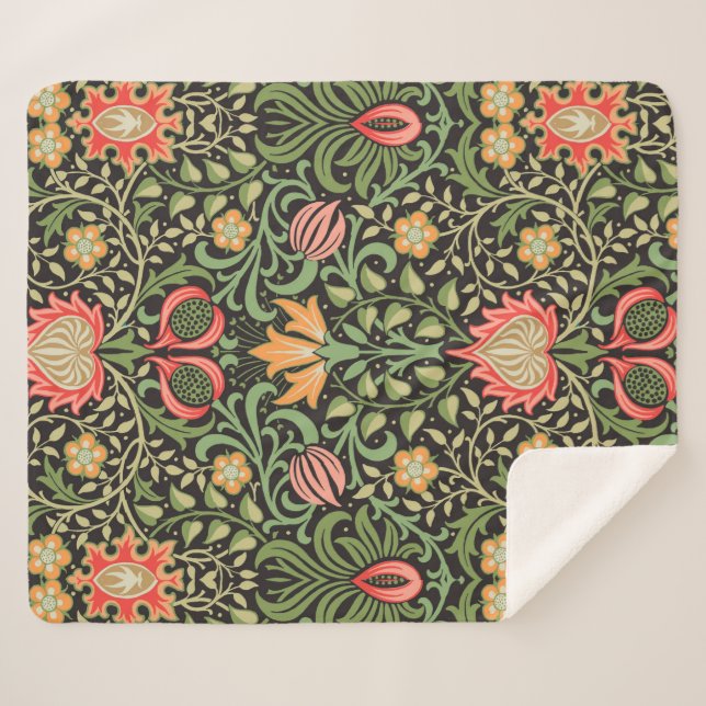 William Morris Persian Floral Antique Sherpa Blanket (Front (Horizontal))