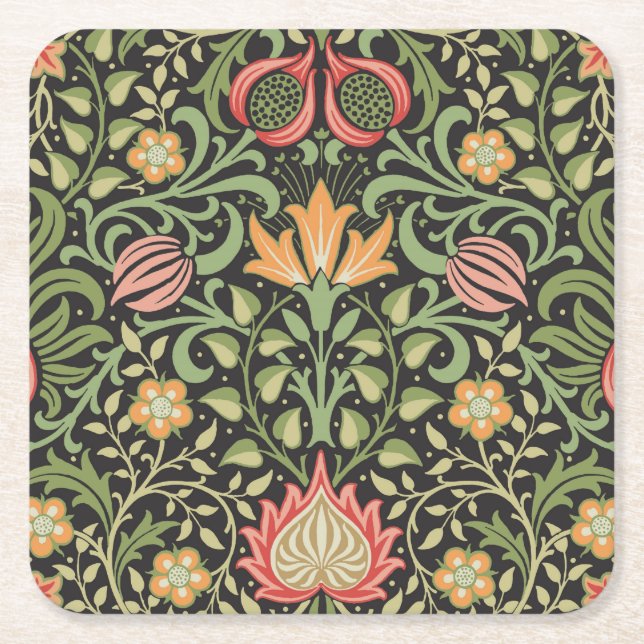 William Morris Persian Floral Antique Square Paper Coaster (Front)