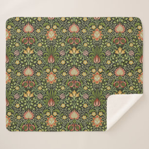 William Morris Persian Floral Botanical Design Sherpa Blanket