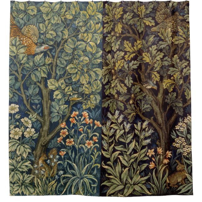 William Morris - Pheasant Bird Tree Botanical Shower Curtain (Front)