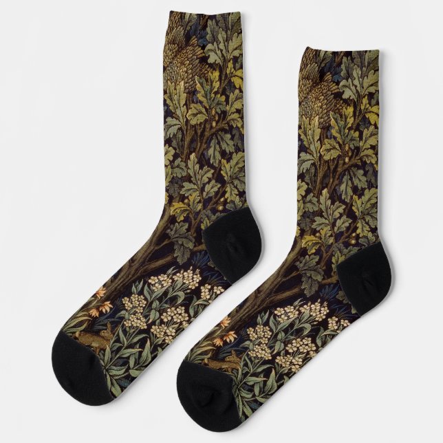 William Morris - Pheasant Bird Tree Botanical Socks (Left)