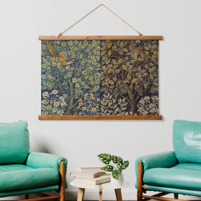William Morris Pheasant Bird Tree Flower Hanging Tapestry (Living Room)