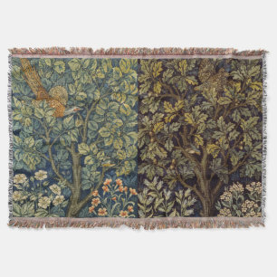 William Morris Pheasant Bird Tree Flower Throw Blanket