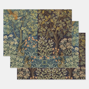 William Morris Pheasant Bird Tree Flower Woodland Wrapping Paper Sheet