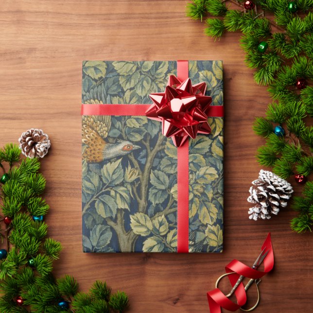 William Morris Pheasant Bird Tree Flower Wrapping Paper (Holiday Gift)