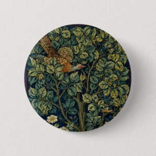 William Morris Pheasant Bird Tree Woodland 6 Cm Round Badge