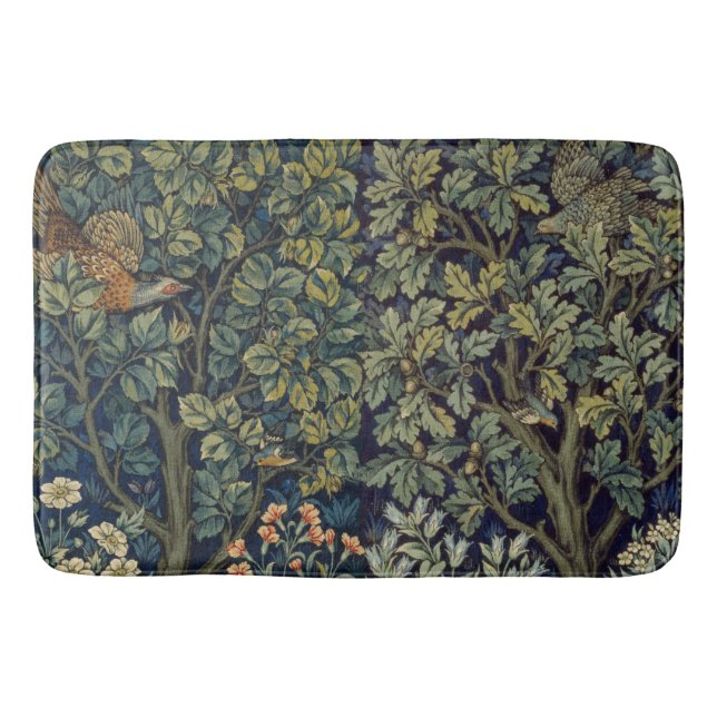 William Morris Pheasant Bird Tree Woodland Bath Mat (Front)