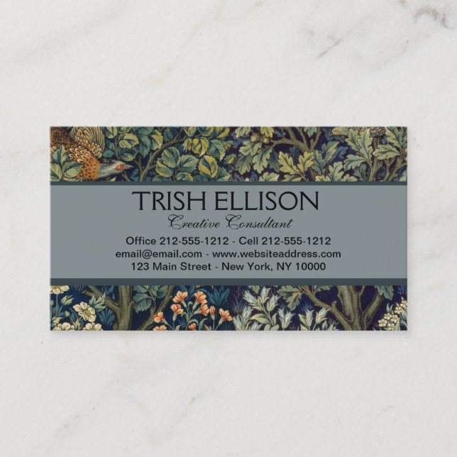 William Morris Pheasant Bird Tree Woodland Business Card (Front)