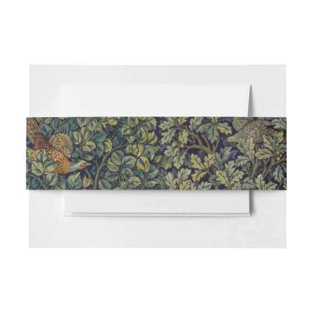 William Morris Pheasant Bird Tree Woodland Invitation Belly Band (Front Example)