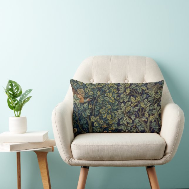 William Morris Pheasant Bird Tree Woodland Lumbar Cushion (Chair)