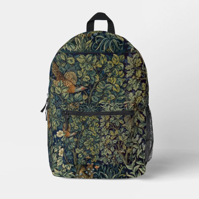 William Morris Pheasant Bird Tree Woodland Printed Backpack (Front)