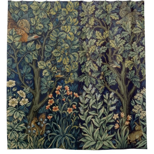 William Morris Pheasant Bird Tree Woodland Shower Curtain (Front)