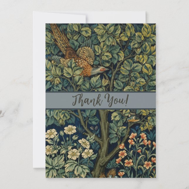 William Morris Pheasant Bird Tree Woodland Thank You Card (Front)