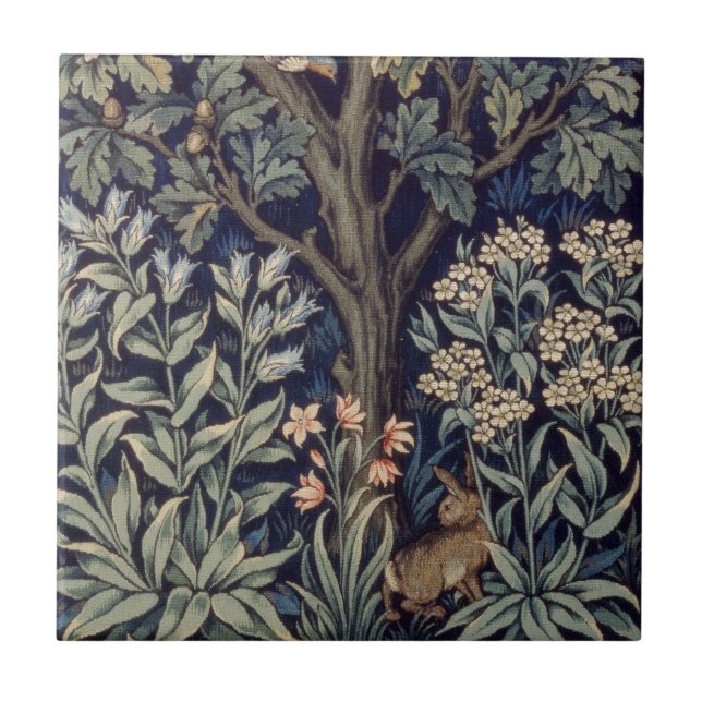 William Morris Pheasant Bird Tree Woodland Tile (Front)