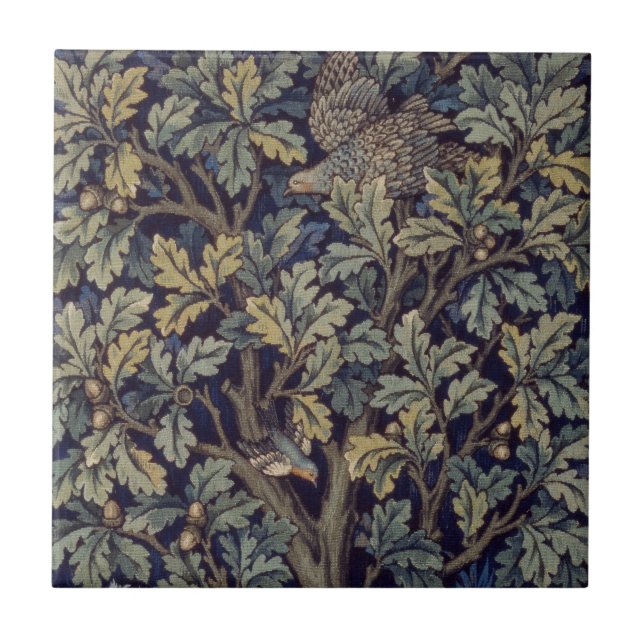 William Morris Pheasant Bird Tree Woodland Tile (Front)