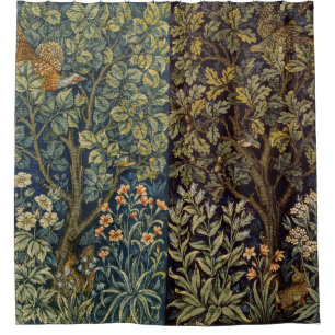 William Morris Pheasant Bird Woodland Tapestry Art Shower Curtain