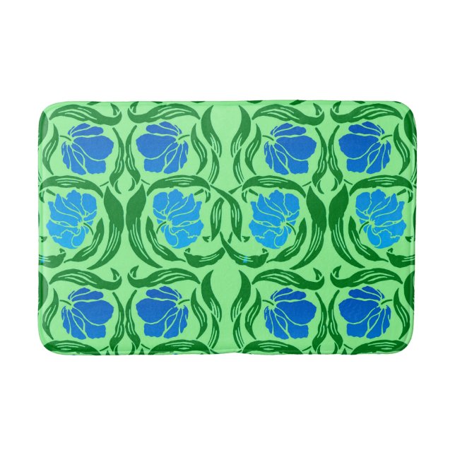 William Morris Pimpernel, Blue & Lime Green Bath Mat (Front)