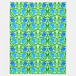 William Morris Pimpernel, Blue & Lime Green Fleece Blanket