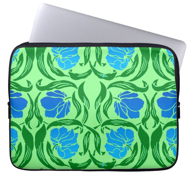 William Morris Pimpernel, Blue & Lime Green Laptop Sleeve (Front)