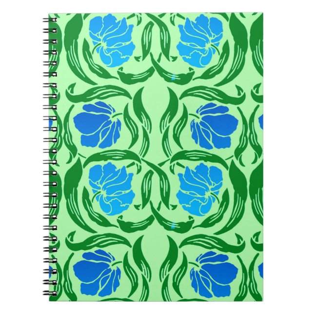 William Morris Pimpernel, Blue & Lime Green Notebook (Front)