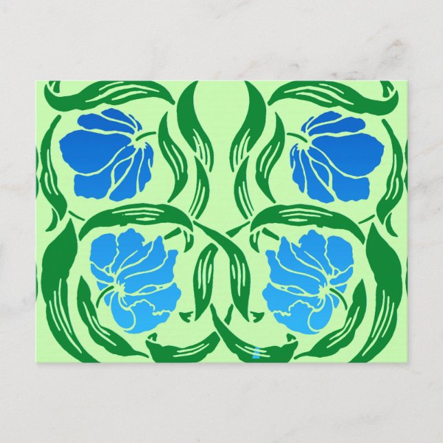 William Morris Pimpernel, Blue & Lime Green Postcard (Front)