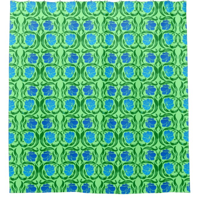 William Morris Pimpernel, Blue & Lime Green Shower Curtain (Front)