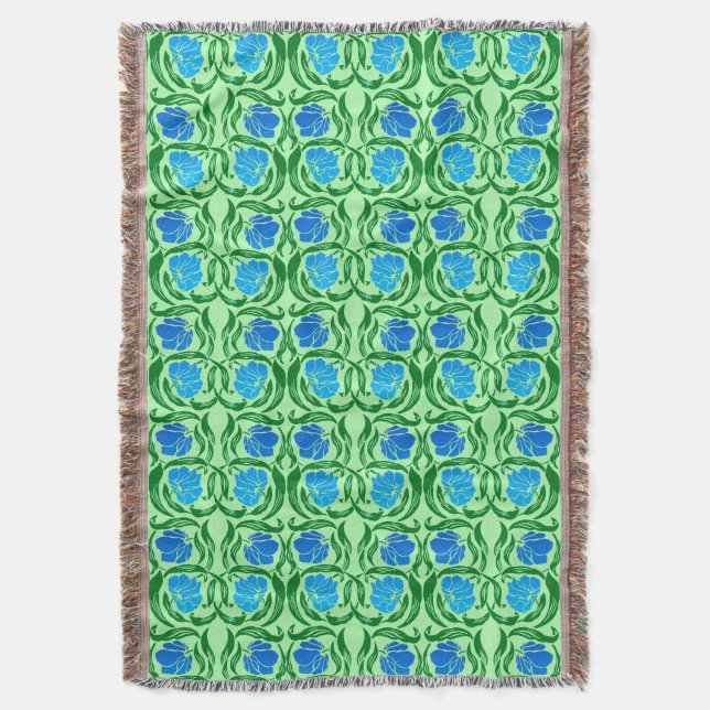 William Morris Pimpernel, Blue & Lime Green Throw Blanket (Front Vertical)