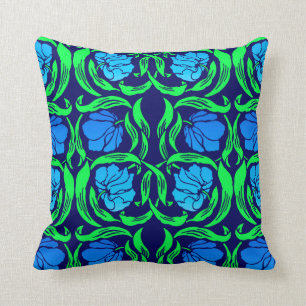 William Morris Pimpernel, Cobalt Blue and Green Cushion