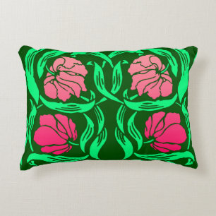 William Morris Pimpernel, Coral Pink and Green Decorative Cushion