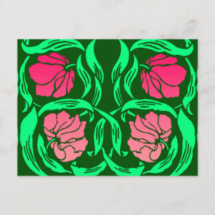 William Morris Pimpernel, Coral Pink and Green Postcard