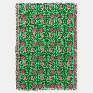 William Morris Pimpernel, Coral Pink and Green Throw Blanket
