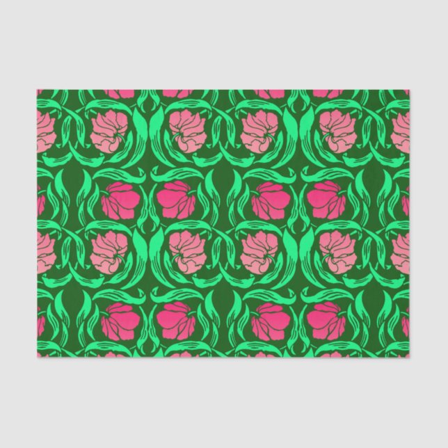 William Morris Pimpernel, Coral Pink and Green Tissue Paper (Front)