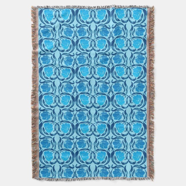 William Morris Pimpernel, Denim & Light Blue  Throw Blanket (Front Vertical)
