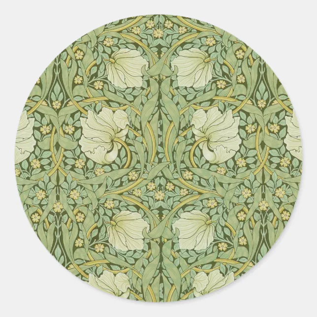 William Morris Pimpernel Floral Blue Wallpaper Classic Round Sticker ...
