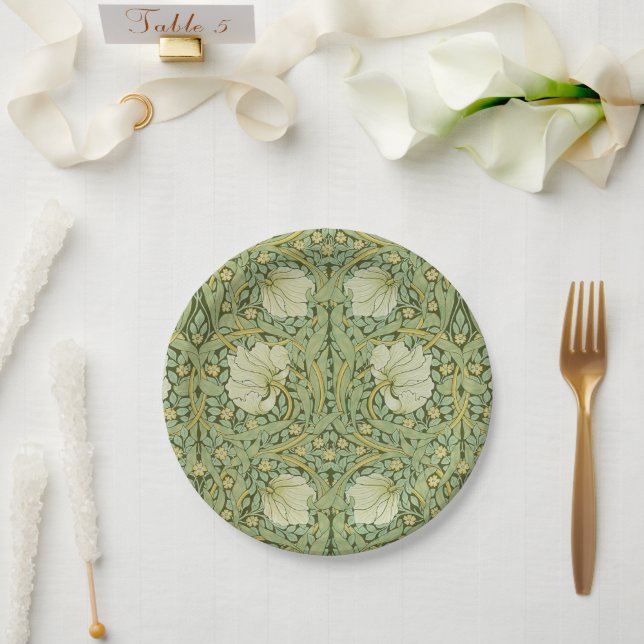 William Morris Pimpernel Floral Blue Wallpaper Paper Plate (Wedding)