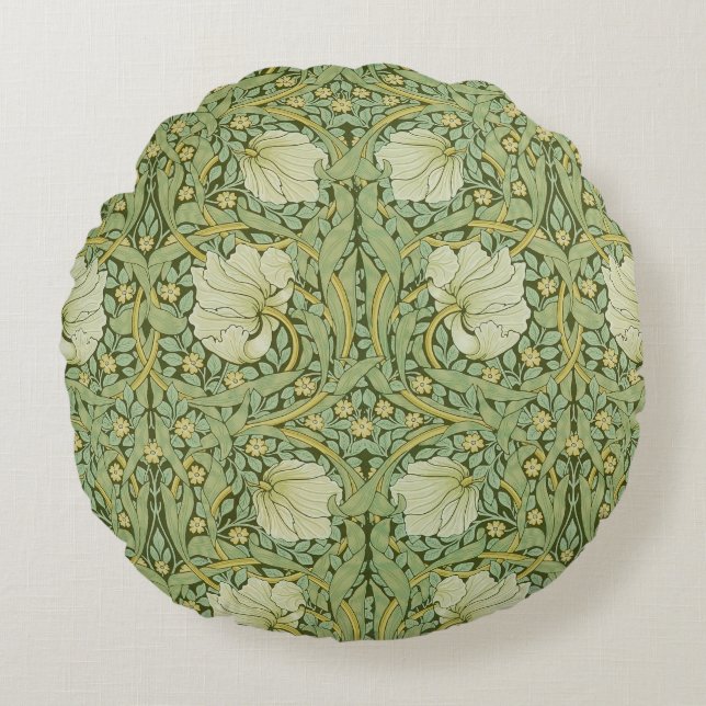 William Morris Pimpernel Floral Blue Wallpaper Round Cushion (Front)