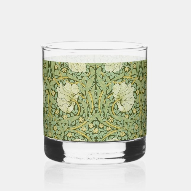 William Morris Pimpernel Floral Blue Wallpaper Whiskey Glass (Front)